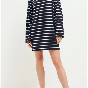 Reformation Navy and White Striped Long Sleeve Dress